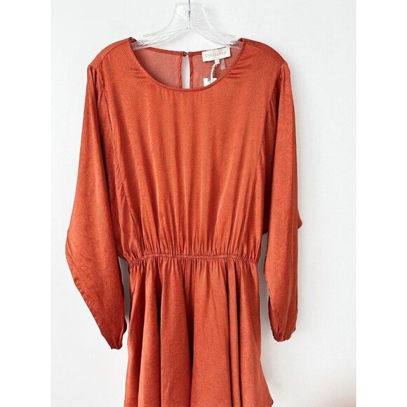 NWT Anthropologie Caballero Long-Sleeve Dress M $180 Orange Black Blouson - Picture 6 of 10